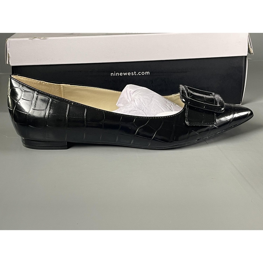 Nine West Black Croc-Embossed Pointed Toe Loafers